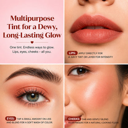 Lip & Cheek Tint - Long Lasting, Waterproof, Smudge Proof - Easy Roll On Application