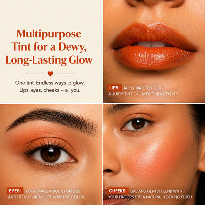 Lip & Cheek Tint - Long Lasting, Waterproof, Smudge Proof - Easy Roll On Application