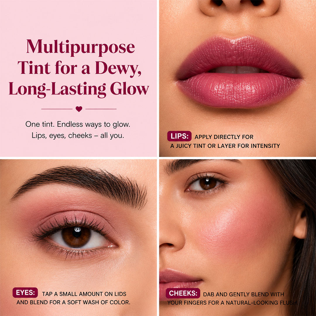 Lip & Cheek Tint - Long Lasting, Waterproof, Smudge Proof - Easy Roll On Application