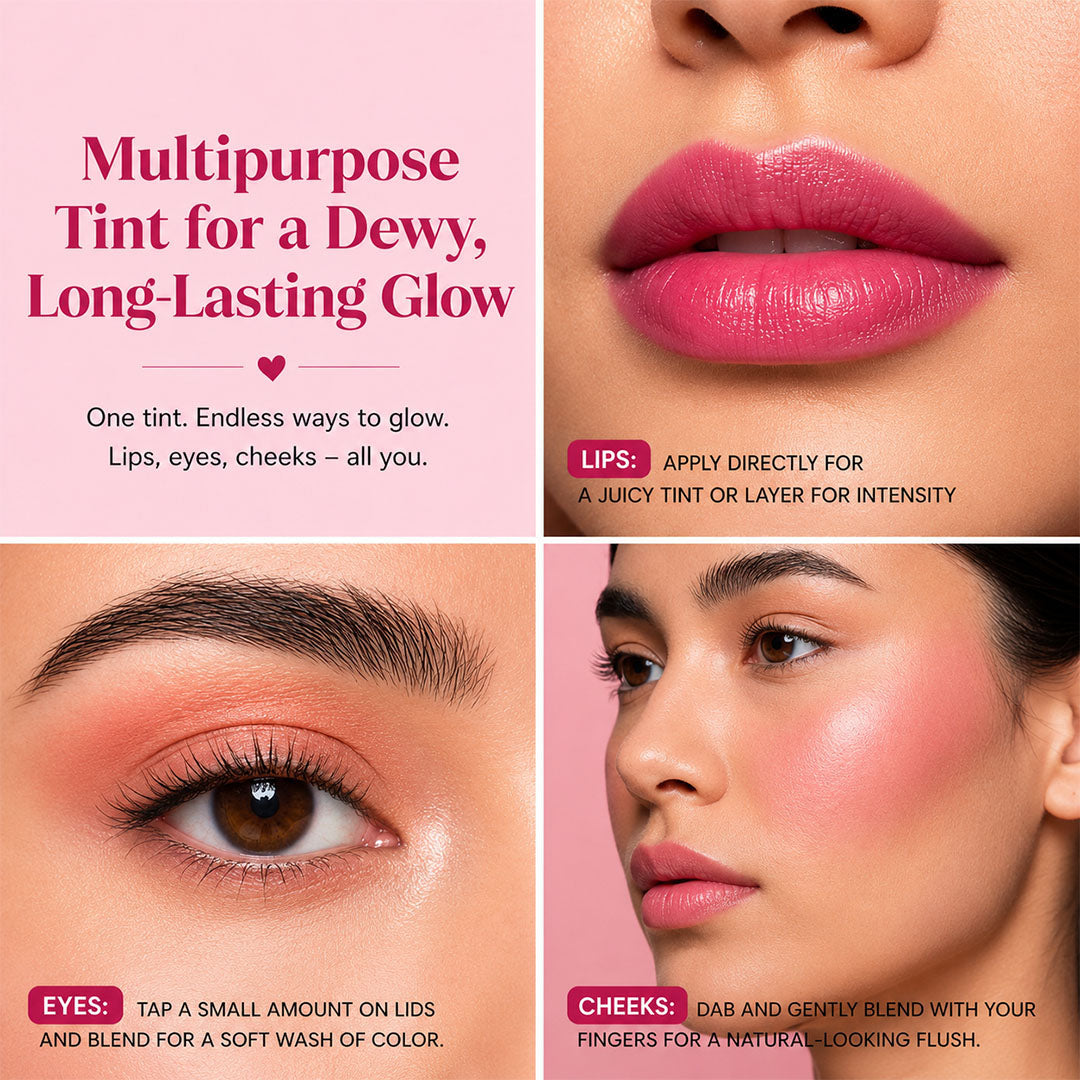 Lip & Cheek Tint - Long Lasting, Waterproof, Smudge Proof - Easy Roll On Application