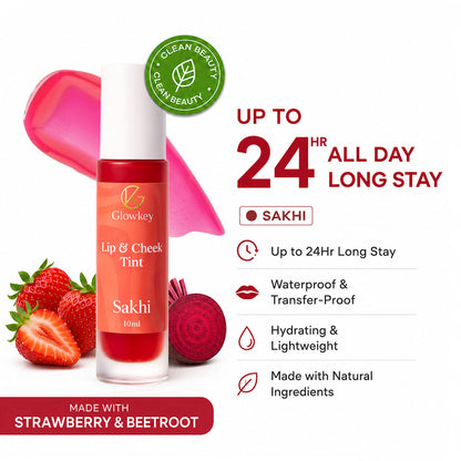 Lip & Cheek Tint - Long Lasting, Waterproof, Smudge Proof - Easy Roll On Application