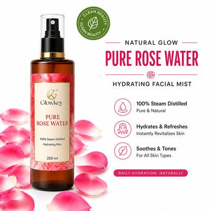 100% Pure Rose Water — Steam-Distilled Toner & Face Mist