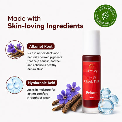 Lip & Cheek Tint - Long Lasting, Waterproof, Smudge Proof - Easy Roll On Application