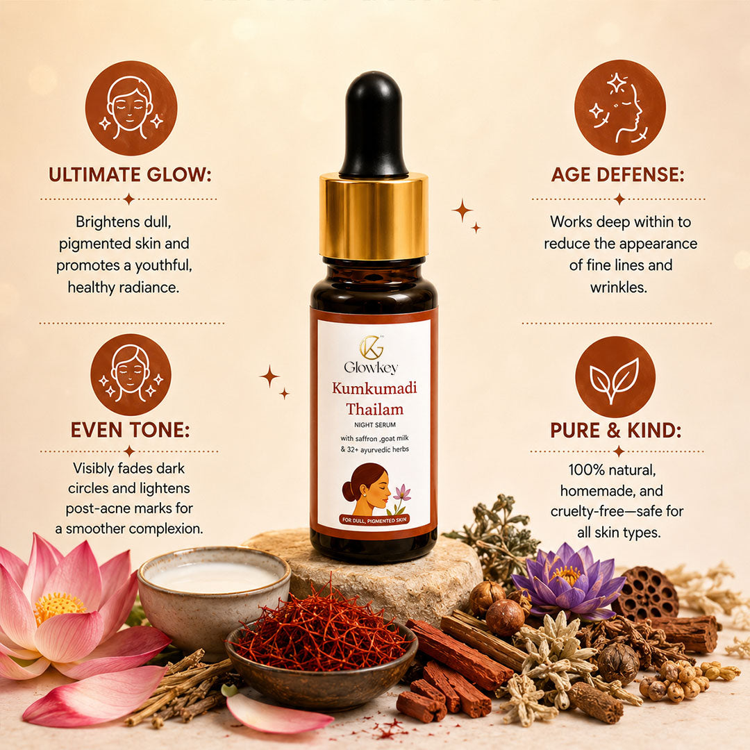 Kumkumadi Thailam Oil | For Dull & Pigmented Skin | Made with 26 Ayurvedic Herbs