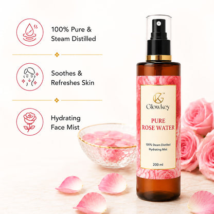 100% Pure Rose Water — Steam-Distilled Toner & Face Mist