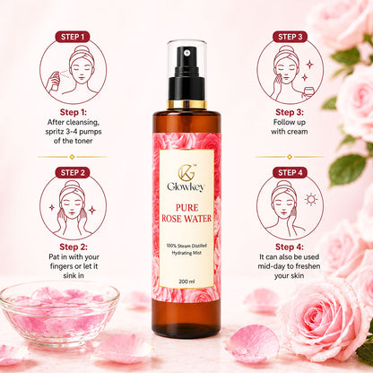 100% Pure Rose Water — Steam-Distilled Toner & Face Mist