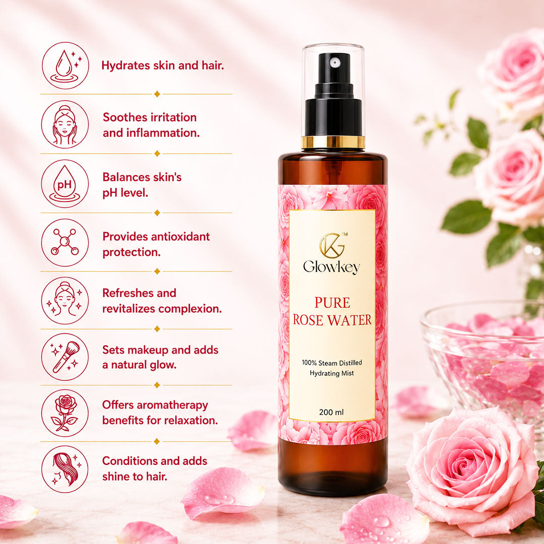 100% Pure Rose Water — Steam-Distilled Toner & Face Mist