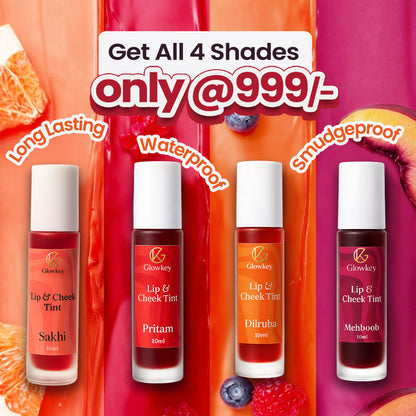 Lip & Cheek Tint - Long Lasting, Waterproof, Smudge Proof - Easy Roll On Application- Buy 4 @999/-