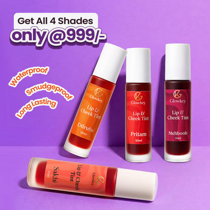 Lip & Cheek Tint - Long Lasting, Waterproof, Smudge Proof - Easy Roll On Application- Buy 4 @999/-