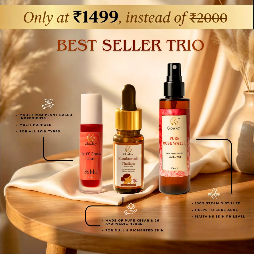 Best Seller Kit | Kumkumadi Thailam | Lip & Cheek Tint | 100% Pure Rose Water