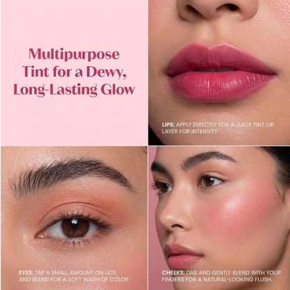 Lip & Cheek Tint - Long Lasting, Waterproof, Smudge Proof - Easy Roll On Application